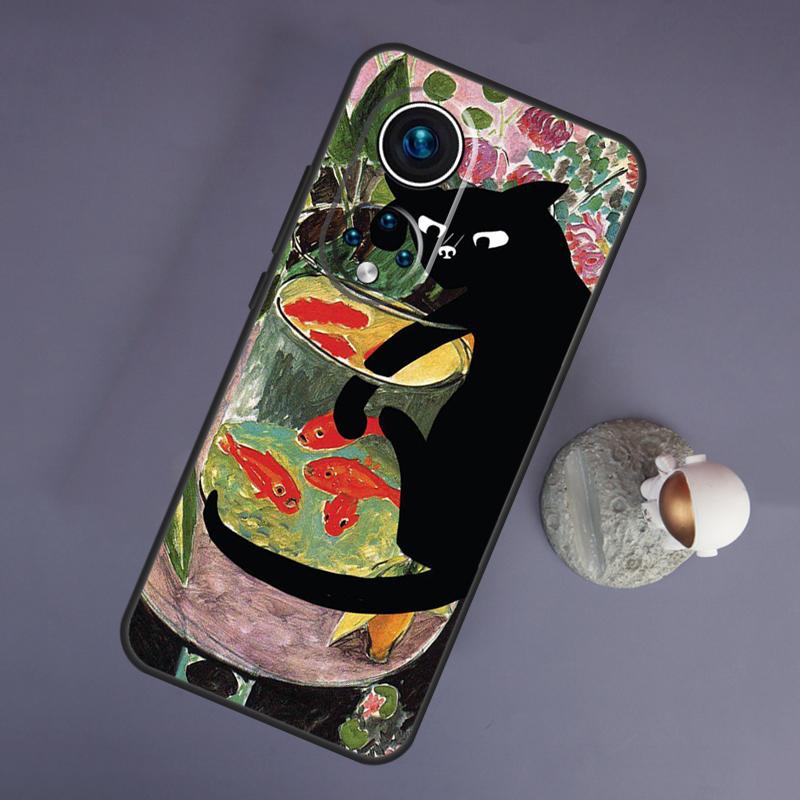 Black Cat Cartoon Cute For Huawei Honor Magic 5 Lite 70 50 X8 X9 a P20 P30 P40 P50 P60 Pro P Smart Nova 9 5T Case
