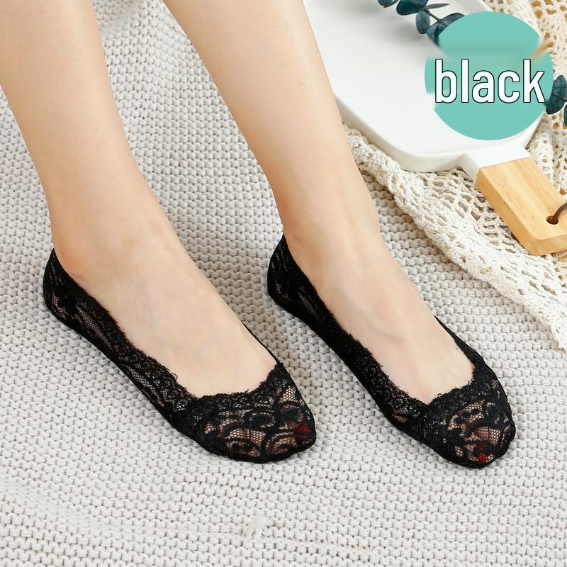 Șosete Scurte din Dantelă Stil Japonez pentru Femei - Drăguțe, Subțiri, cu Talpă din Bumbac Antiderapantă cu Silicon, Șosete Invizibile Tip Barcă de Primăvară/Vară