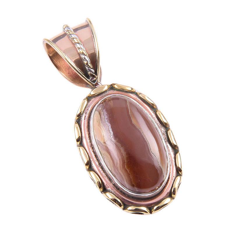 Natural Honey Rhodochrosite Gemstone 925 Solid Silver TwoTone Pendant 1.50" J9i43