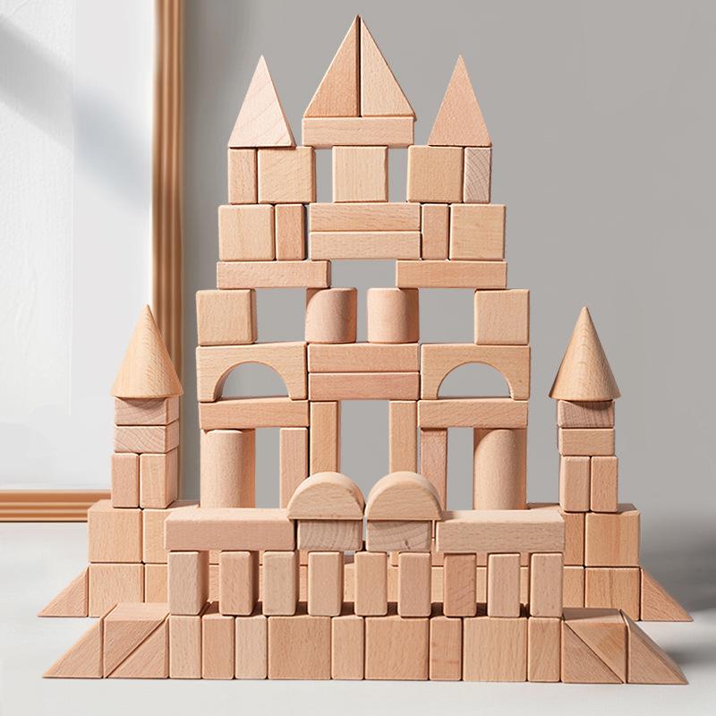 100-Piece Beech Wood Building Blocks for Kids Aged 3-12 - Educational and Developmental Toy