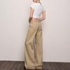 Women's Khaki Low-Rise Micro-Flare Jeans - Retro Spring/Summer Style, Hip-Covering, Slimming, Floor-Length Flare