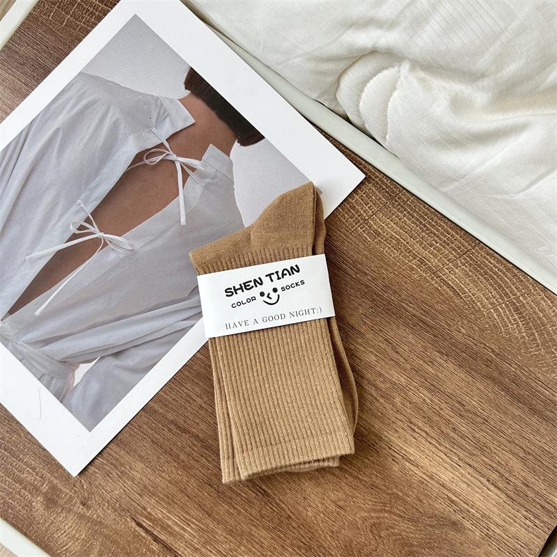 Women's Colorful Mid-Tube Socks In Violet, Orange, Rose, and Red for Modern Dance with Shark Print