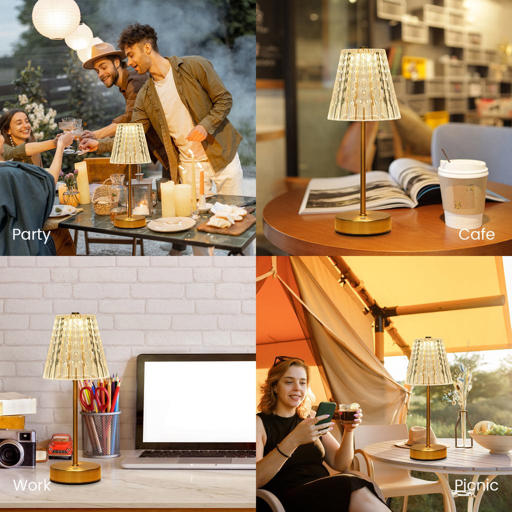 Vintage Crystal Table Lamp Dimmable Bedside Lamp Cordless Desk Lamp Touch Control 3 Light Colors