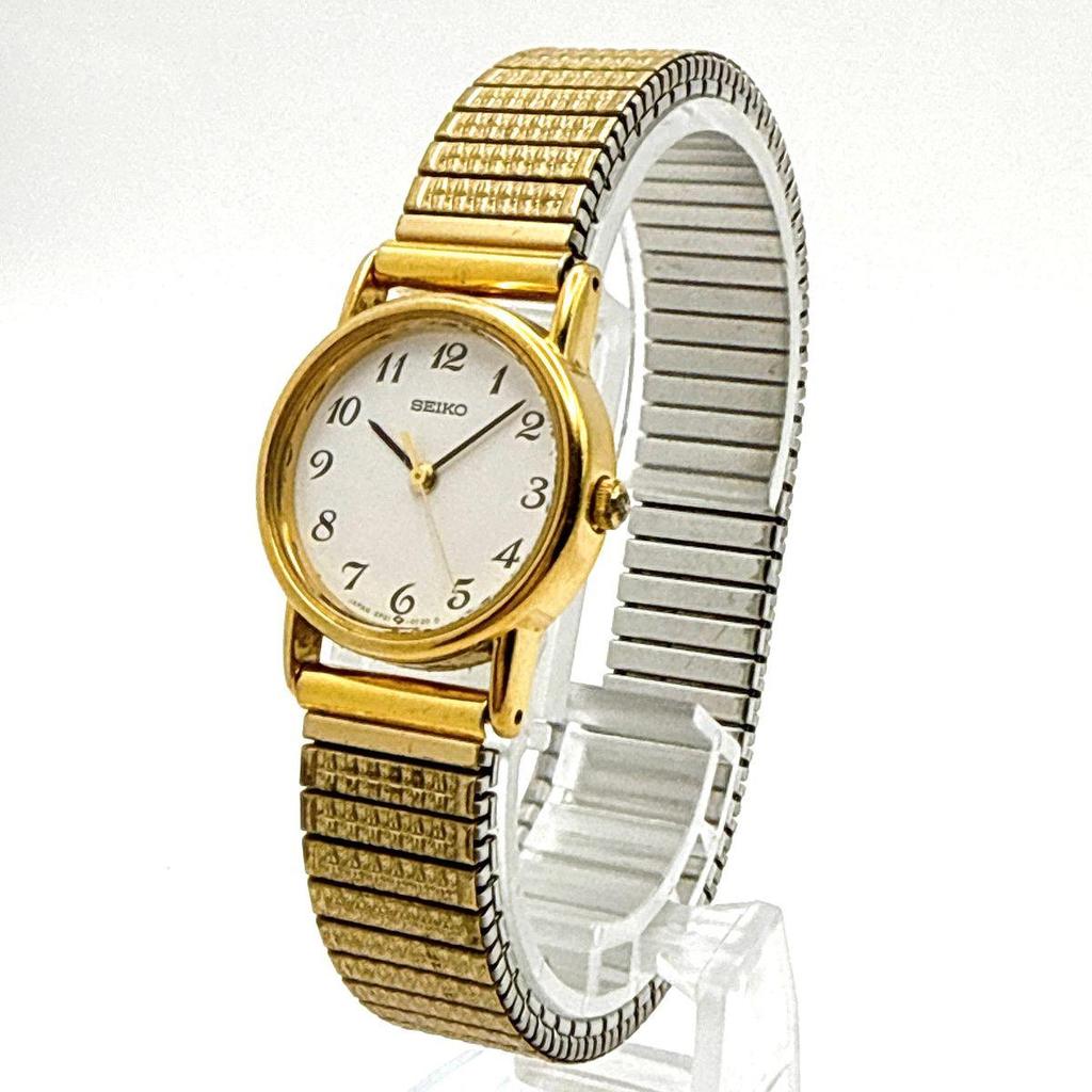 Used C143 [Vintage, Battery Replaced] SEIKO Gold-Tone Round Case Breguet Numerals Ladies Watch