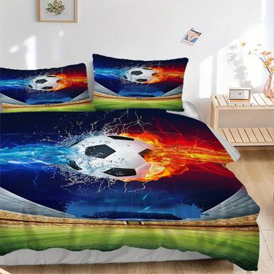 3pcs Electric Storm Soccer Ball Bedding Set-Universal Three-Piece Suit for Bedroom, Guest Room, Living Room, Hotel Decor-Perfect Gift for Fa