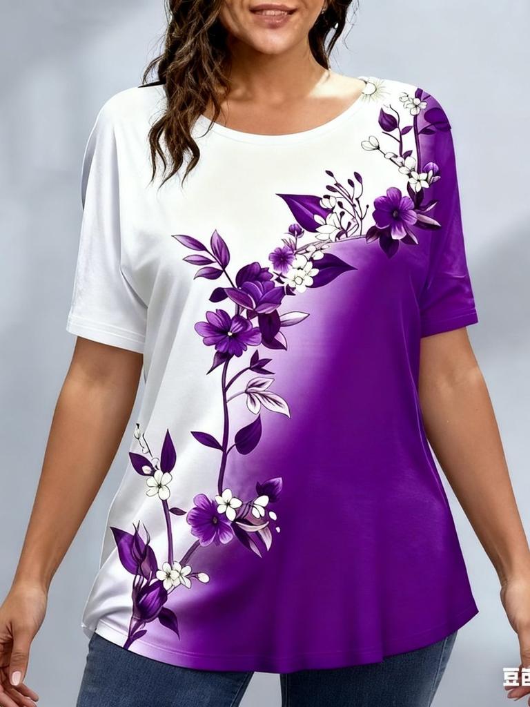 Summer Floral Flower 3D Print T-Shirts Women Casual Short Sleeve Round Neck T Shirt Harajuku Y2K Tees Top Female Street Clothing