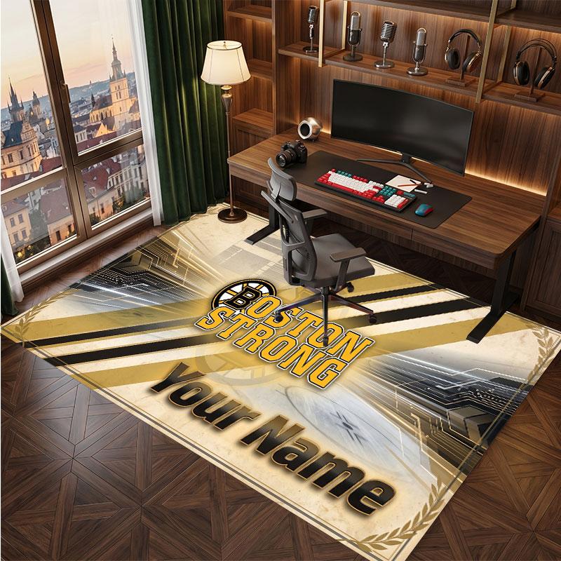 Boston Bruins Personalized Crystal Velvet Carpet, Customized Name Text Soft Anti‑Slip Rug for Living Room Bedroom
