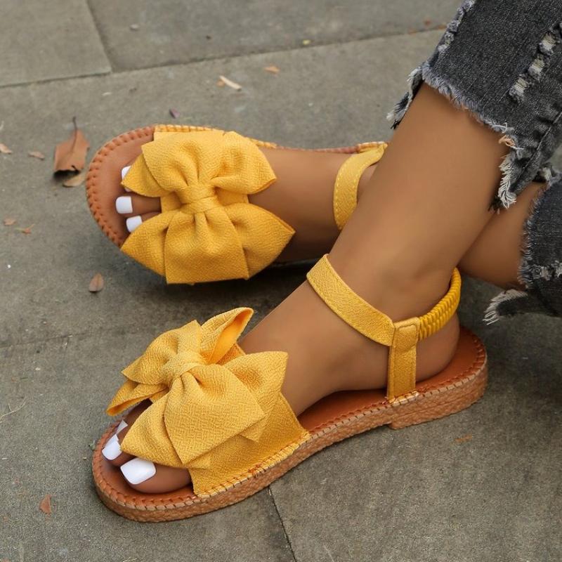 Fashion Women Sandals 2025 New Summer Fashion Beach Casual Slippers Outdoor Bow Tie Flat Shoes Home Lightweight Sandals Slides Women