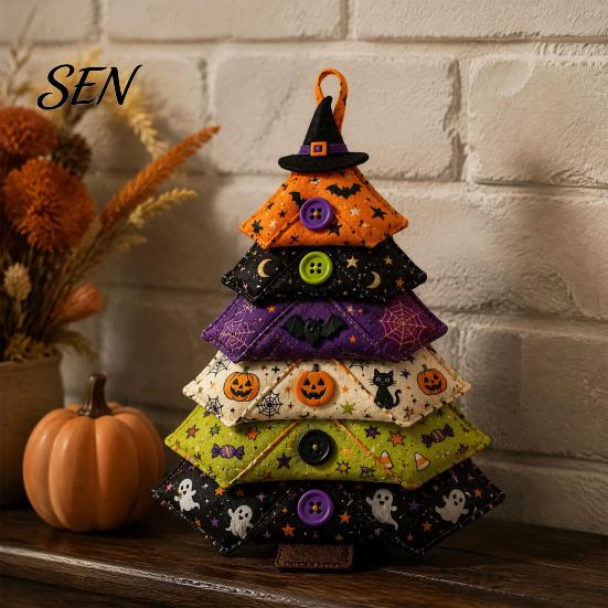 Quilting Crafts for Halloween DIY Quilted Fabric Tree Kit, Sewing Craft Reusable Holiday Table Centerpiece Handmade Christmas Hanging Ornament