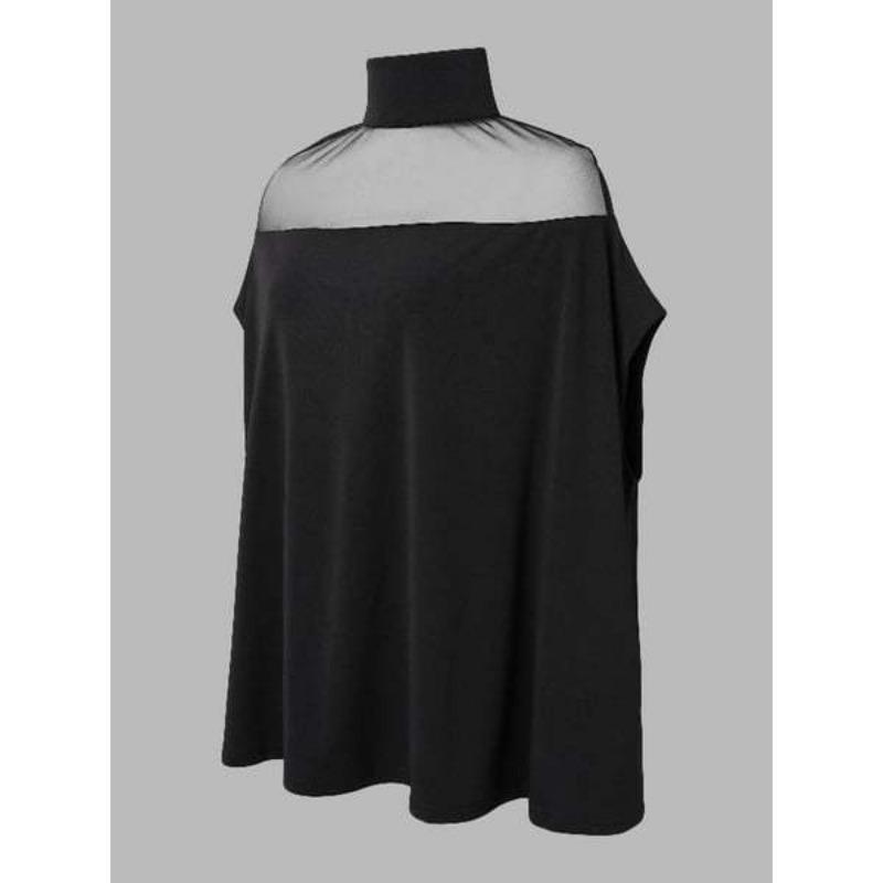 Summer New Fashion Women's Mesh Off-shoulder Bat-sleeve Elegant Half Turtleneck Top