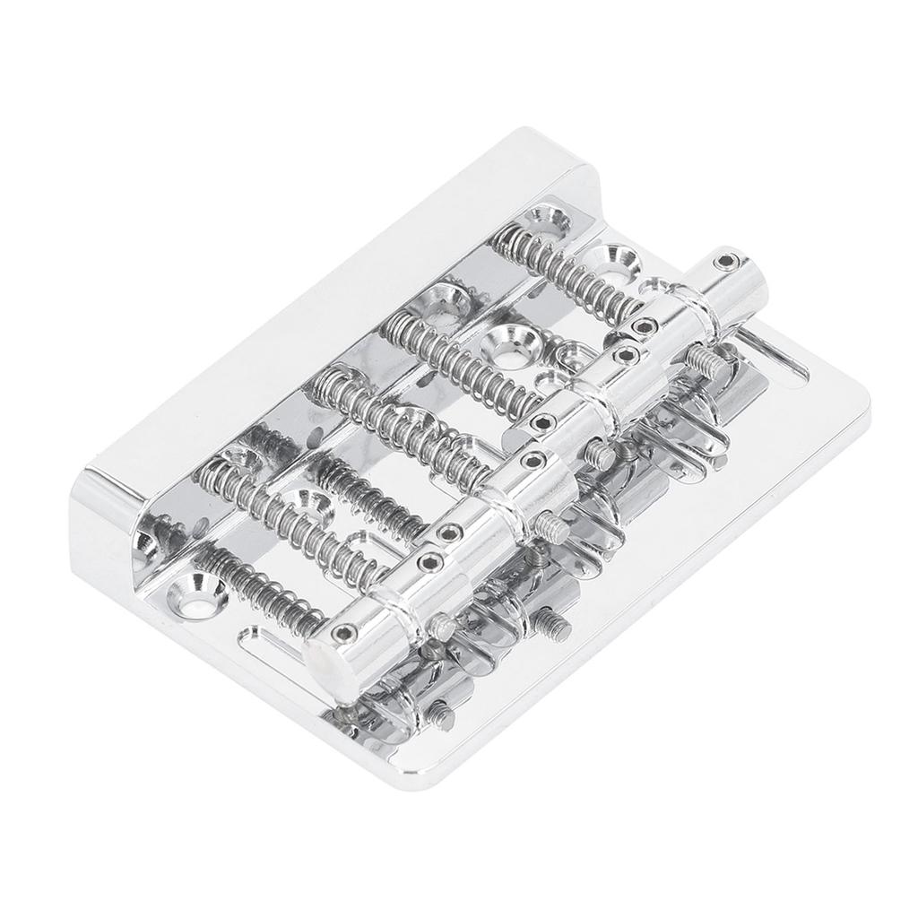 Electric Bass Bridge Tailpiece 4 String Fixed Saddle with Thickened Base Plate Hex Wrench Silver