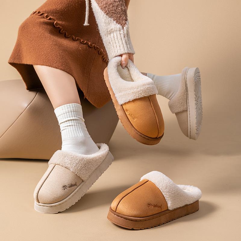 New cotton slippers autumn and winter warm and velvet thick-soled indoor home bag head couple fluffy slippers shoes