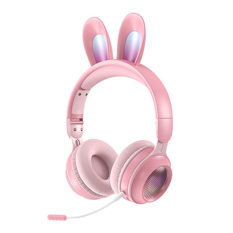 Heart-Shaped LED Bluetooth Headphones with Long Mic and Rabbit Ear Headband KE-11 for Girls