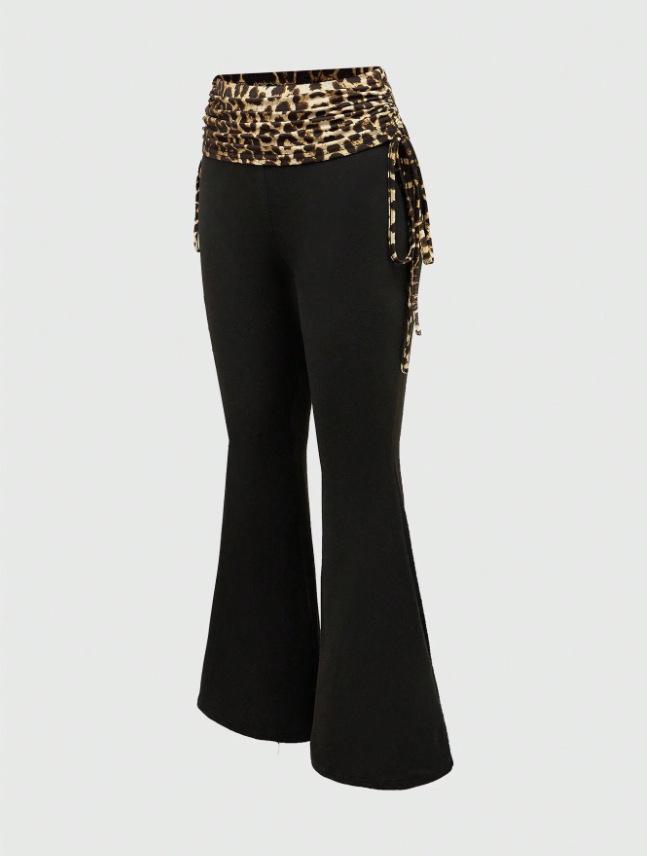 American Autumn Leopard Patchwork Y2K One-shoulder Strapless Backless Tank Top & Pants Set