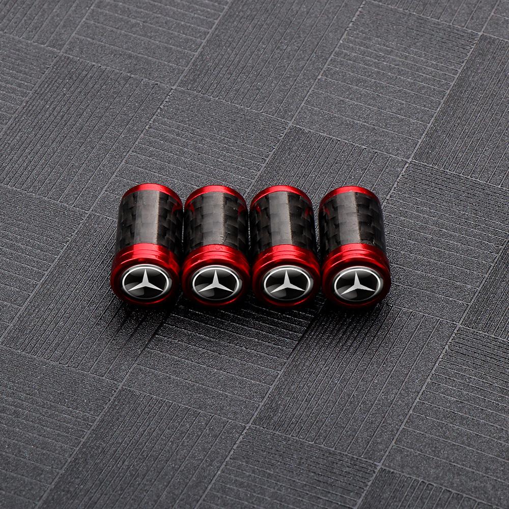 

4PCS Carbon Fiber Metal Car Wheel Tires Valve Caps Dust Cover for Mercedes Benz E C G M S Class W108 CLA GLA AMG W204 W212 W176