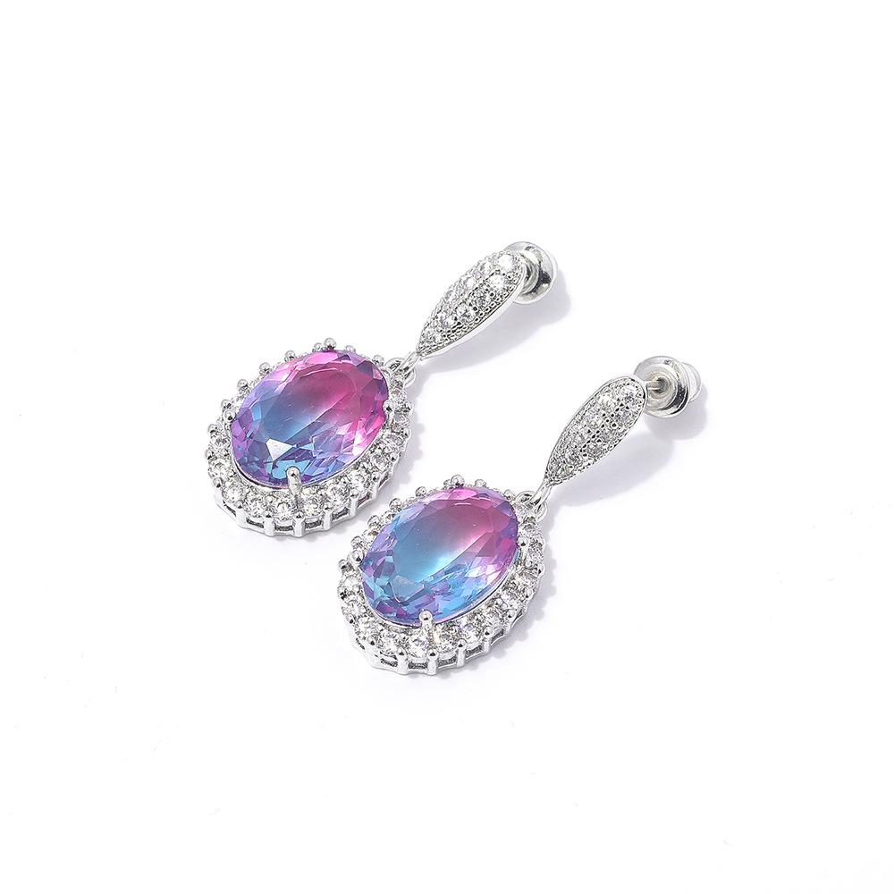 Romantic Rainbow Girl Necklace Jewelry Set Women'S Fashion Four-Piece Set 925 Earrings Necklace Ring Bracelet