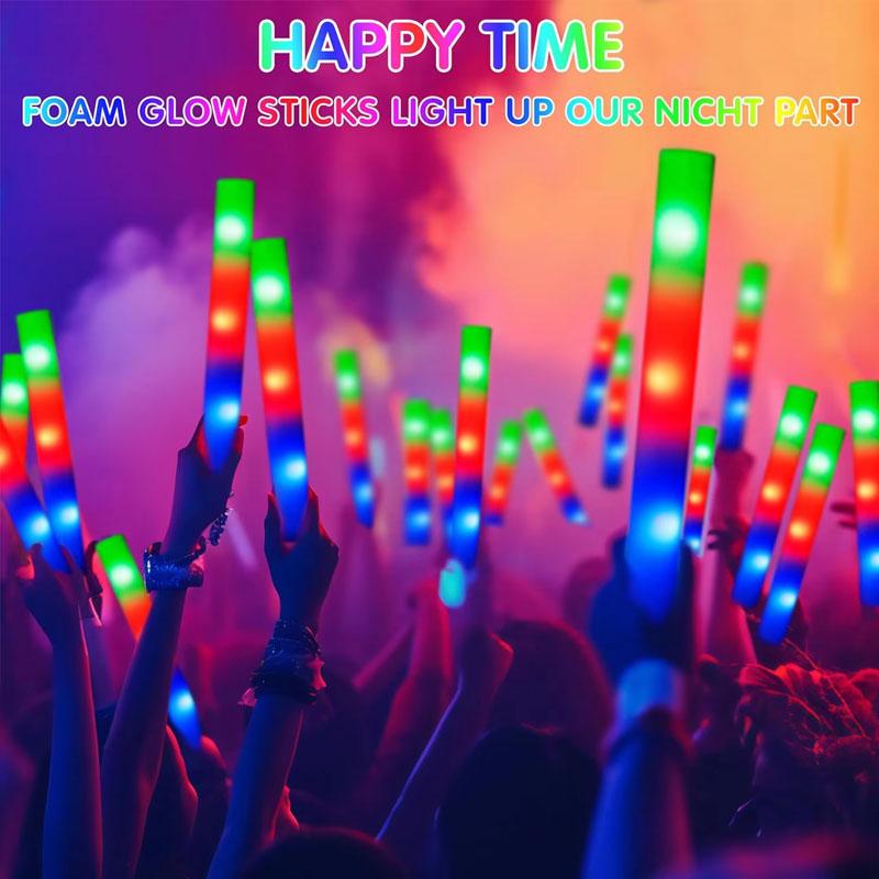 10PCS Sponge Glow Stick Light Up Neon Fluorescent LED Flashing Bar for Event Support and Cheer Night Party Light Stick