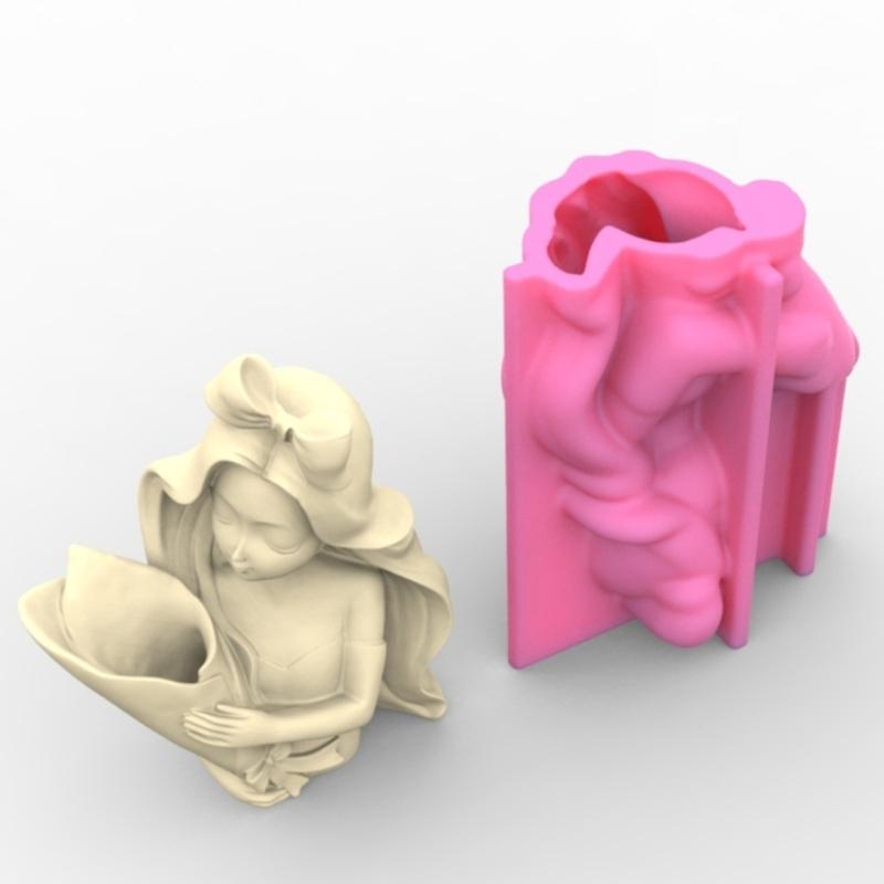 Flower Pot Silicone Mold Vase Epoxy Resin Mold Girl Holding Flowers Succulent Planter Pot Pen Holder Making Mold Crafts