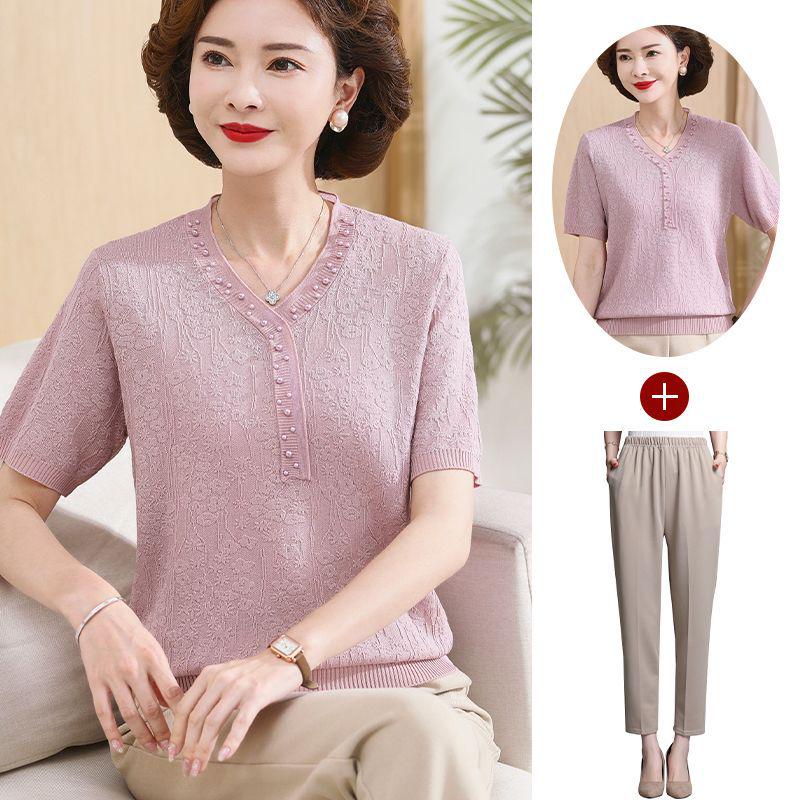 Mom's Summer Ice Silk Short-Sleeve T-shirt for Women 50+