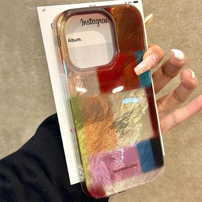 Bunte quadratische Gitterstruktur passend für Apple 16promax Handyhülle IPhone 15Pro Persönlichkeit 14/13