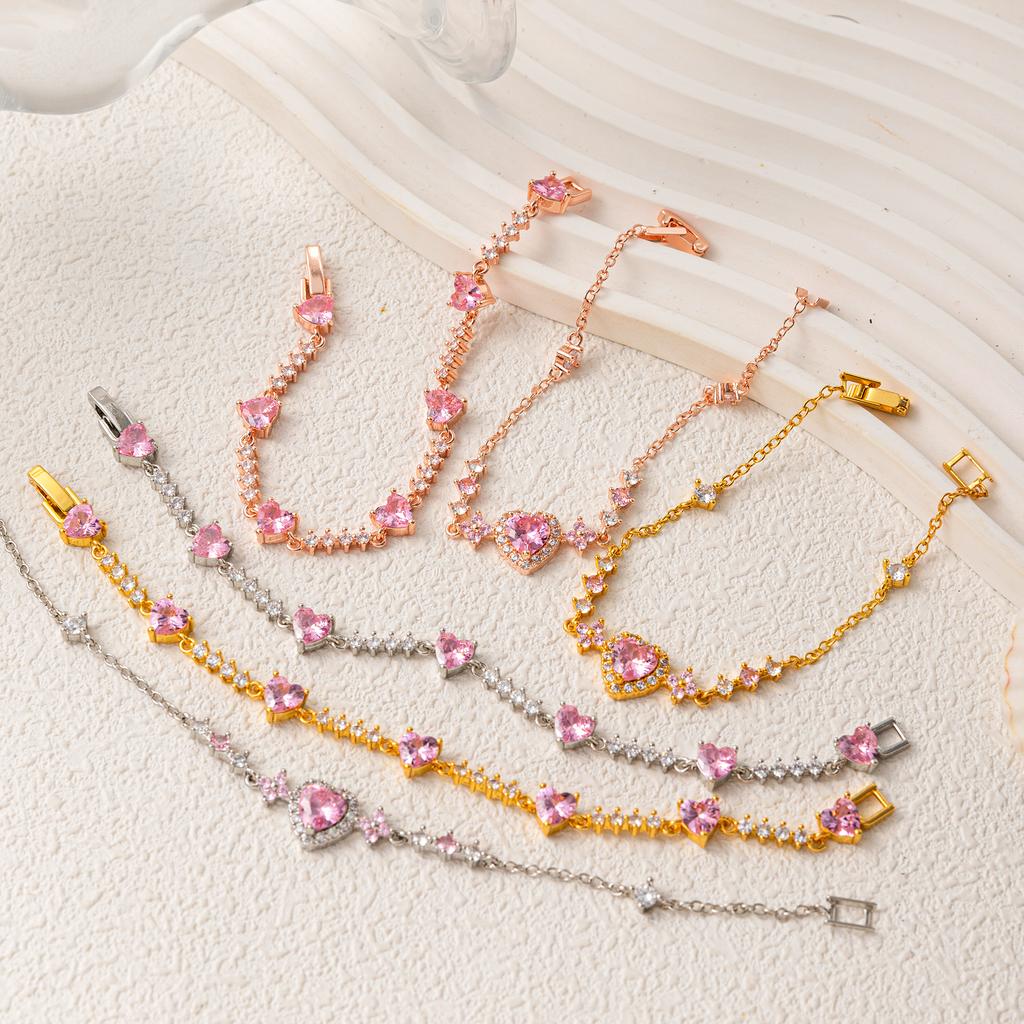 Ins Style Butterfly & Heart Diamond Bracelet, Gold Plated Trendy Jewelry for Women