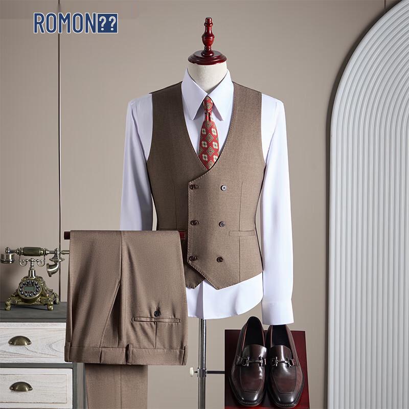 ROMON Men s Merino Wool Blend Double-Breasted V-Neck Suit Vest 7XL