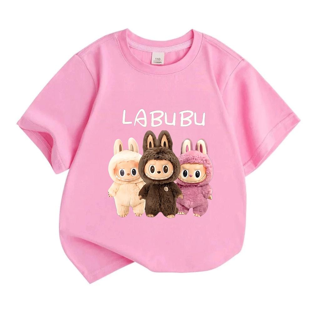 Kids Boys Girls 100% Cotton Short Sleeve O-Neck T-Shirt Cute 3 Adorable Rabbit Plush Doll Print Casual Soft Breathable Summer Basic Tops for Children