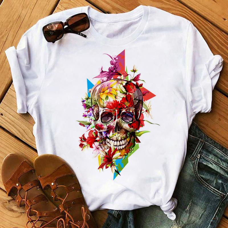 Camiseta De Arte Esttica Feminina De Flores De Caveira Roupas Punk Rock Camiseta Estampada Com Cavaleiro Roupas Fitness Vero 2020