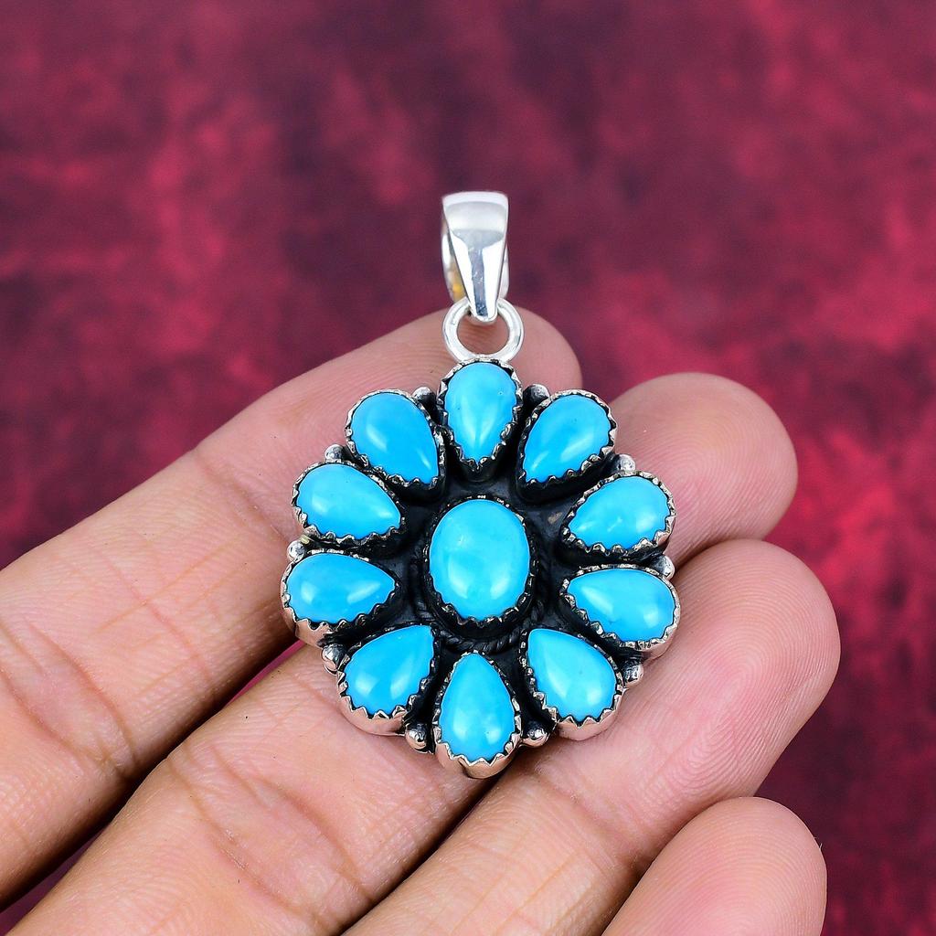 Pendentif en argent sterling massif 925 avec turquoise endormie, bijou fait main en pierres précieuses, cadeau pour femme, pendentif neuf