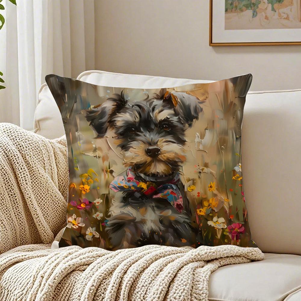 Miniature Schnauzer Pillow Cute Bearded Dog Cushion Cushion Cover Pillowcase Anti-Dustmite Living Room Sofa Decor Cushion Room
