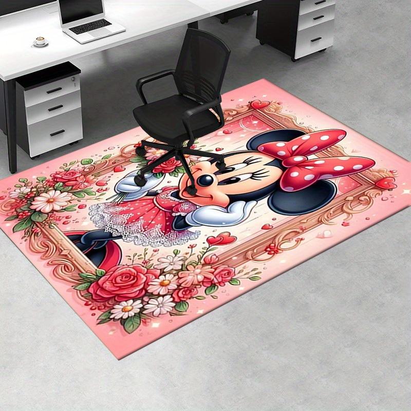 Office Carpet, Under Chair Rug, Gift for Home Decor, Minnie Mouse Inspired Floral Design, Soft and Warm Floor Mat for Room, Valentin