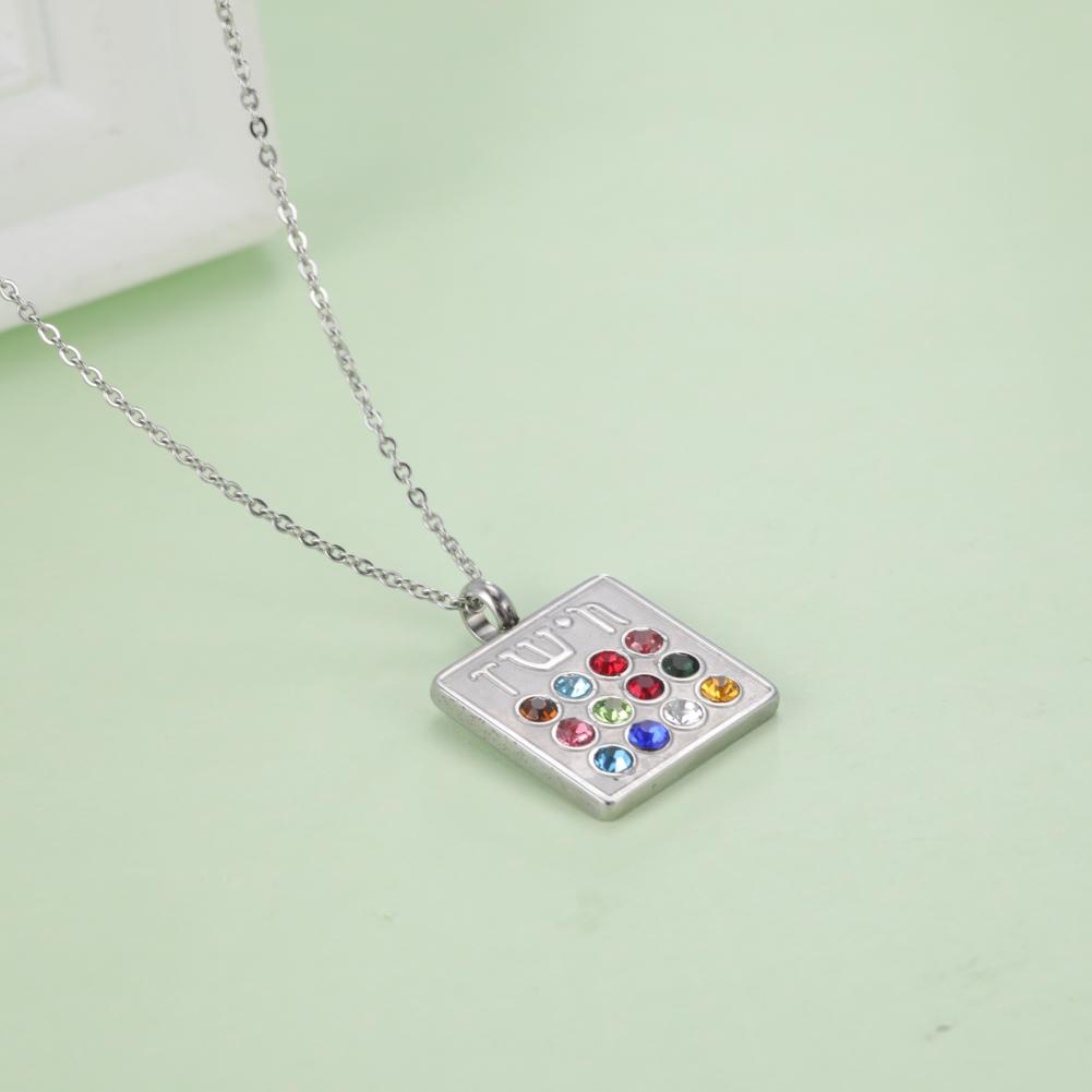 Dawapara 12 Birthstones Rhinestone Pendant Necklace Hebrew Lucky Amulet Je Tribes Filled Pendant Stainless Steel Jewelry