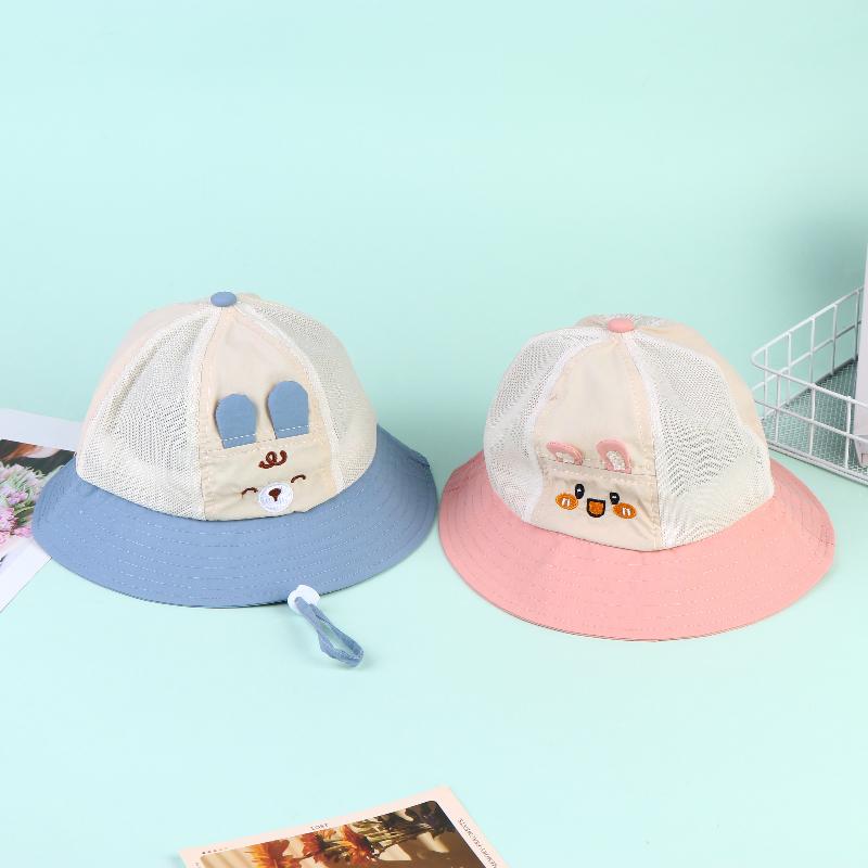 Cartoon Rabbit Baby Bucket Hat Summer Mesh Breathable Infant Girls Boys Fisherman Hats For Kids Outdoor Sunscreen Cap