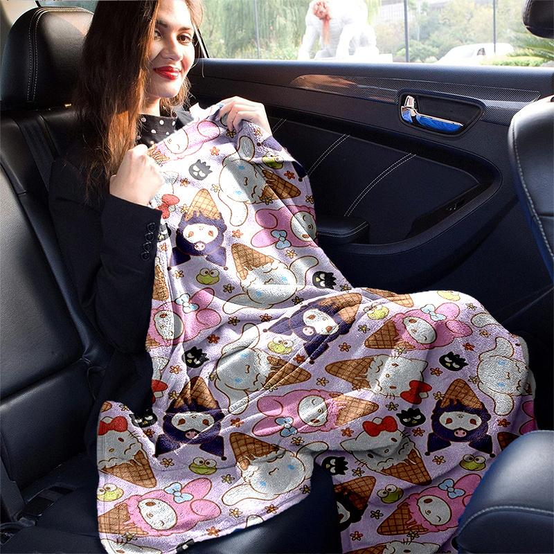 1pc Ice Cream Sanrio Character Design Blanket, Seasonal Universal Home Decorative Throw, Living Room, Travel, Camping, Car Blankets, Beach, Office Nap