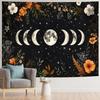 BVBOX Moon Garden Tapestry 59"x51", Black Celestial Floral Bohemian Moon Butterfly Tapestries, Dark Botanical Tapestry Wall Hanging Room Decor For