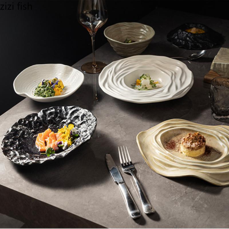 Folded Ceramic Dining Plate Slanted Bowl Western Style Steak Plate Dessert Bowl Fruit Plates Salad Bowls Sushi Plates Snack Tray
