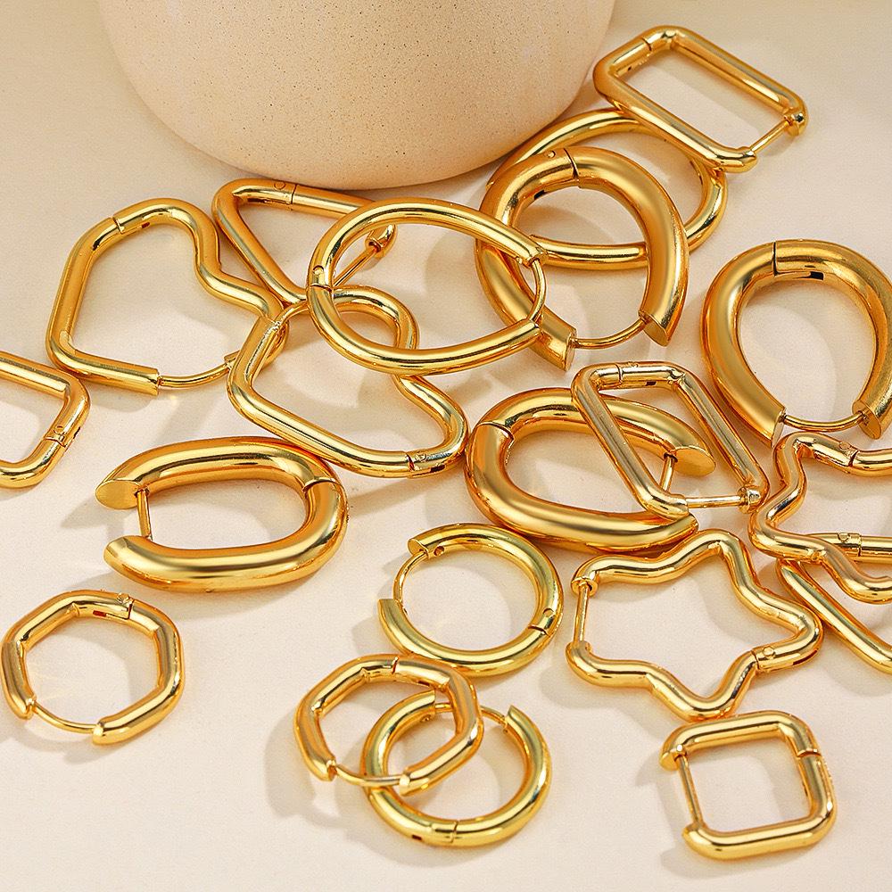 Trendy Geometric Stainless Steel Earrings: Pentagram, Heart, Square & Polygon Shapes