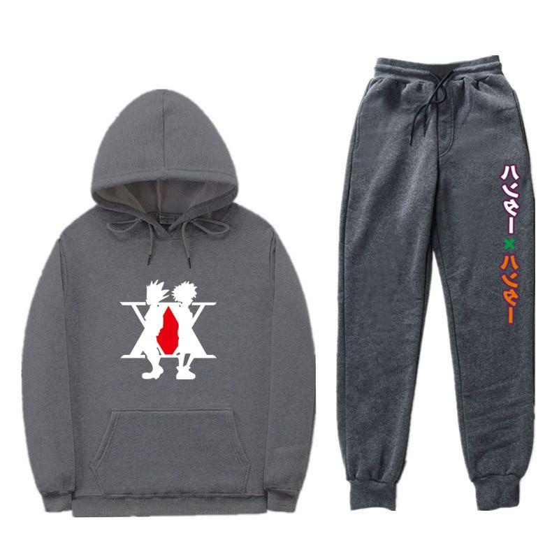Mens Winter Warm Hooded Sweatshirt Pants Set Anime Inspired Casual Tracksuit Cotton Blend Thick Fleece Lined
