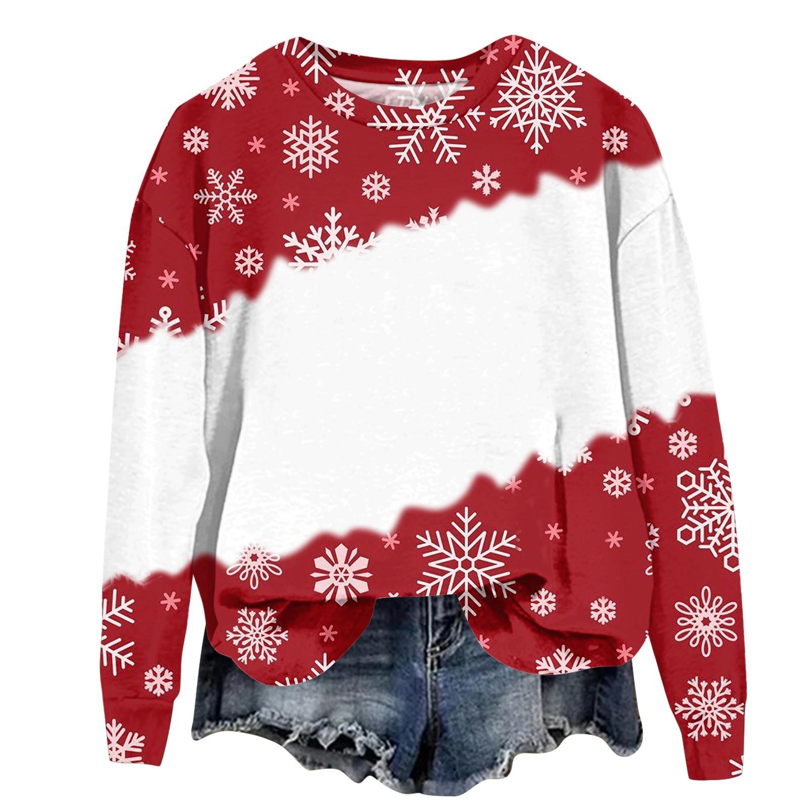 

Женская мода рождественский принт длинный рукав свободный круглый вырез толстовка топ осень XXXXL