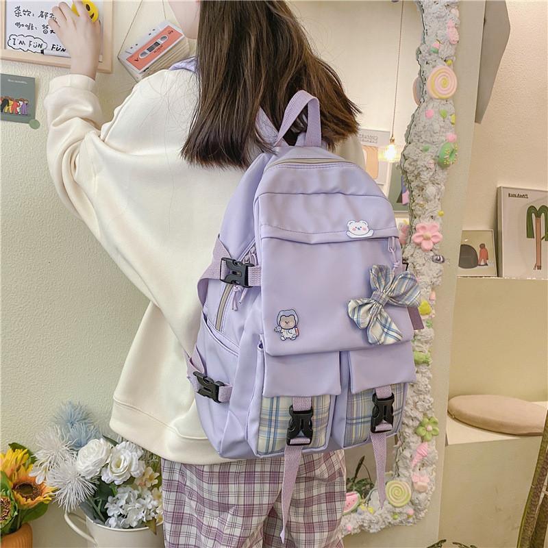 School Bow Backpack With Nylon Material And Zipper Closure For Daily Commute