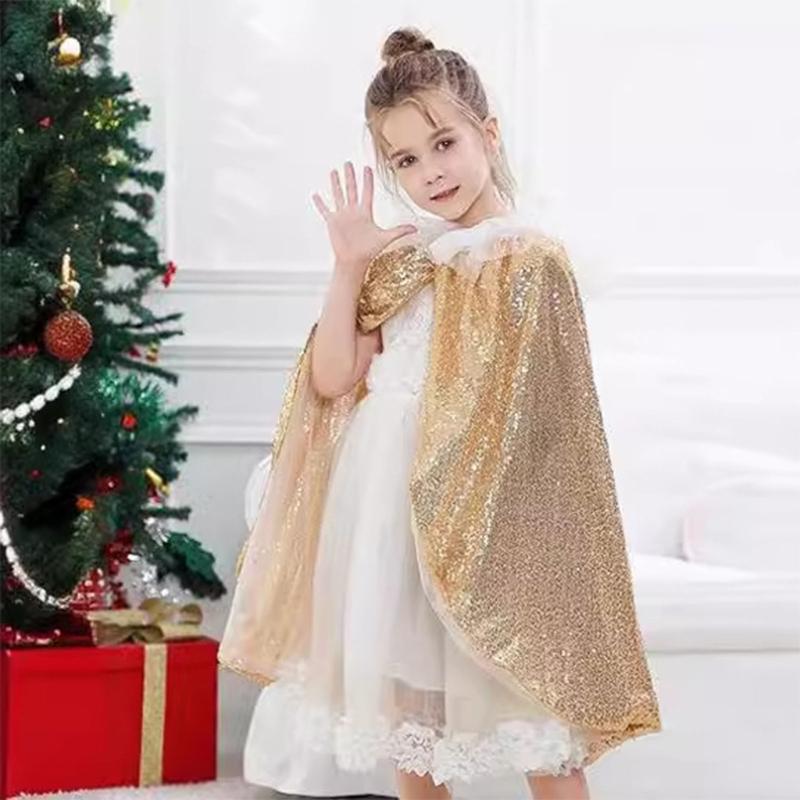 Sparkling Sequins Cloak Cape Princess Cloak Women Christmas Cosplay Costume Accessory For Women Girl Halloween Birthday