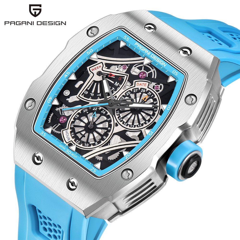 PAGANI DESIGN YS012 Men’s Quartz Skeleton Watch Japan TMI VH88 Movt Silicone Strap Sapphire Glass Waterproof Wristwatch For Man