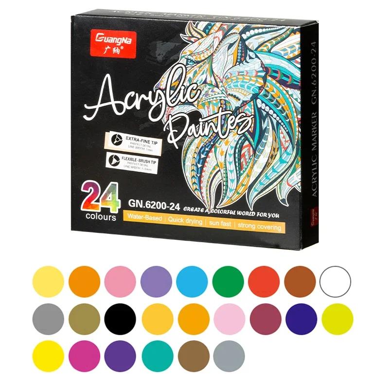 12/24/36Color Dual Tip Acrylic Pastel Pen Paint Brush Markers PensFor Fabric Canvas Ceramics Metal DIY Graffiti Art Stationery