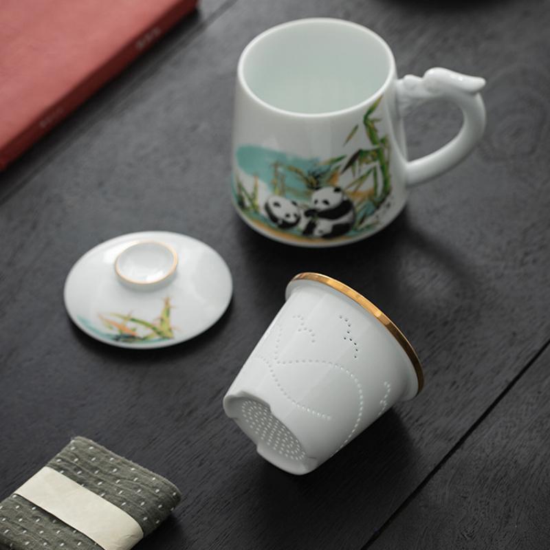 Cute Panda Chinese Kung Fu Tea Sets - Ceramic Tea Pot with Infuser Tea Cup Tea Can Gift Box,Cartoon Panda Tea Set for Business Festival Friend Gifts
