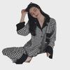 Hahnentritt Damen Langarm Pyjama Set, Frühling/Herbst, Lässiges Reversdesign