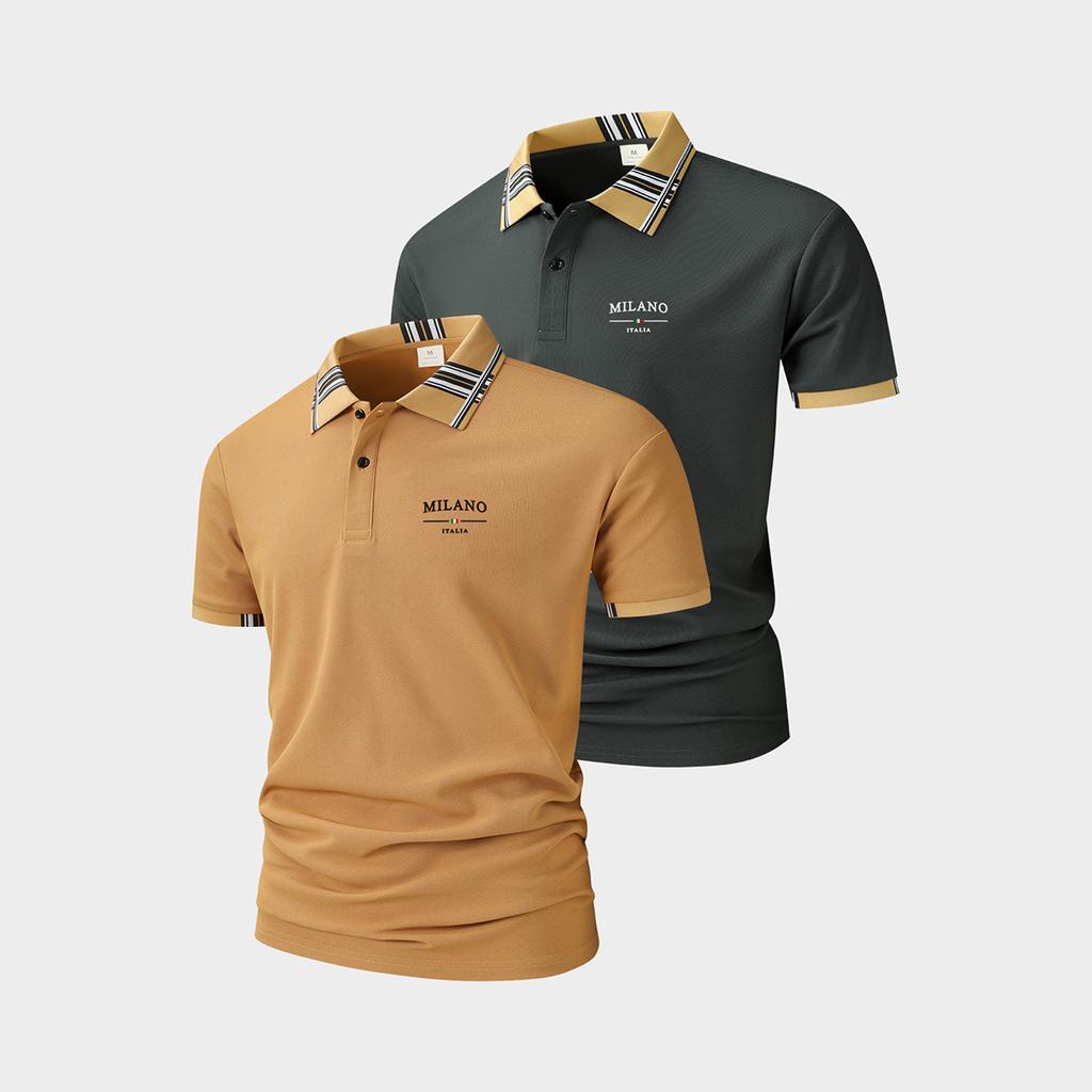 2 Pack Mens Casual Polo Shirts - Short Sleeve Golf Shirts for Men Fashion Button Tops Black Work T Shirt