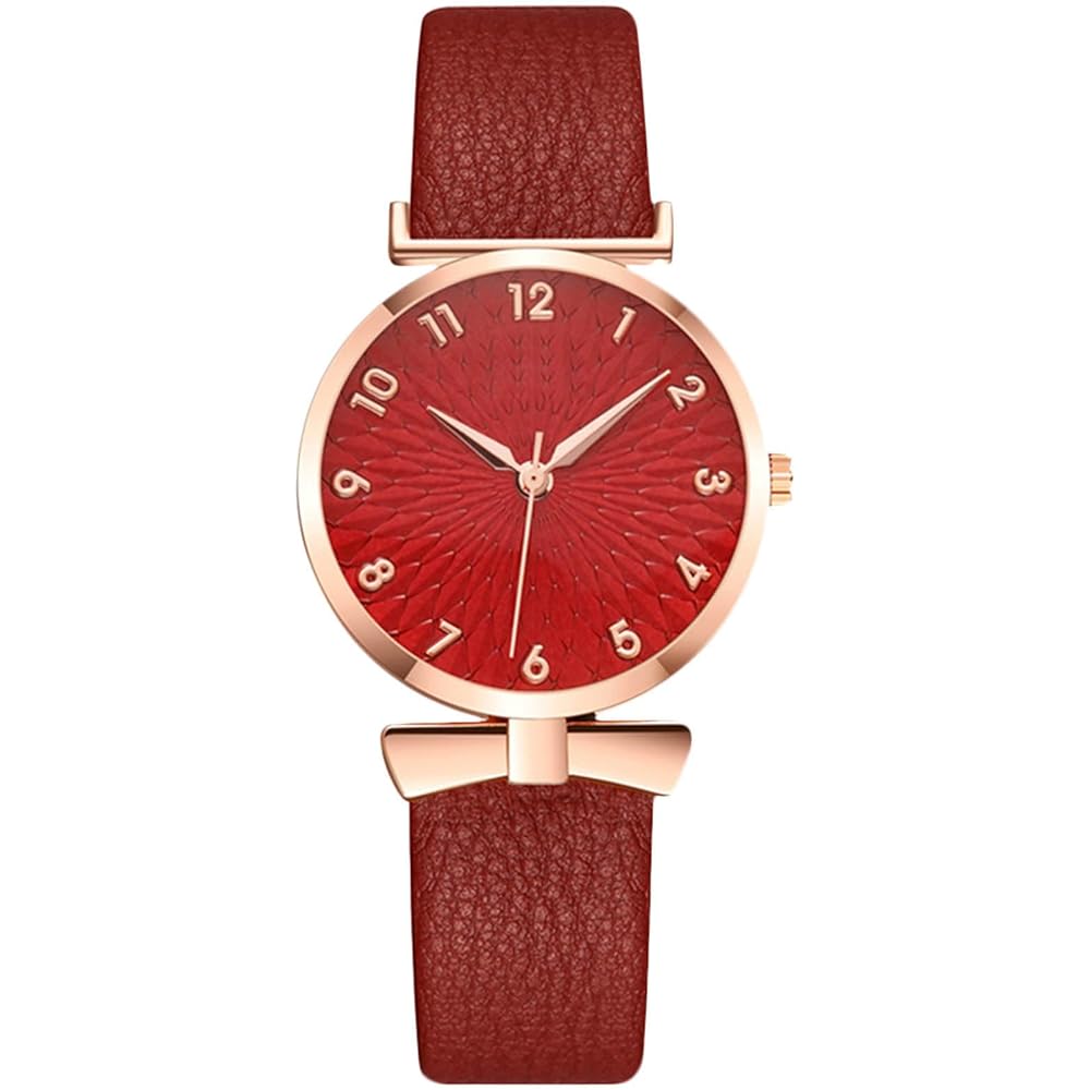 Rorios Women s Analog Quartz Watch Red Waterproof Leather Strap Casual Timepiece