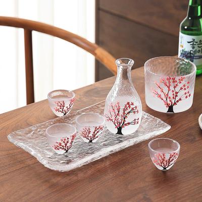 Sklenice na víno Sakura v japonském stylu Dekantér na víno Ručně vyráběné koktejly Skleničky na saké Retro malé šálky Průhledný šálek na vodu 50 ml