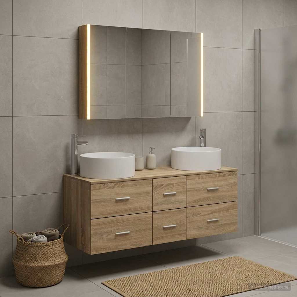 Bathroom Furniture Set 4 pcs Sonoma Oak Engineered Wood and Glass