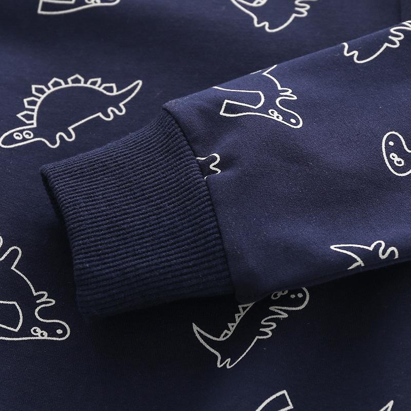 Casual long-sleeved children's sweater, dinosaur stick figure cartoon non-hooded jumper, blue and gray cute boys sweater